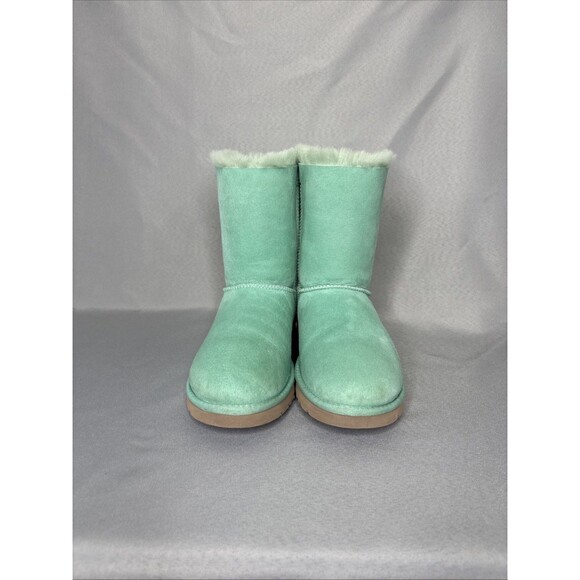 Women's UGG Boots Sz 7 Bailey Bow SFSP Aqua Suede Coquette Light Green Blue - Picture 12 of 16